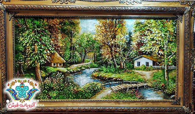 تابلو فرش طرح منظره کلبه